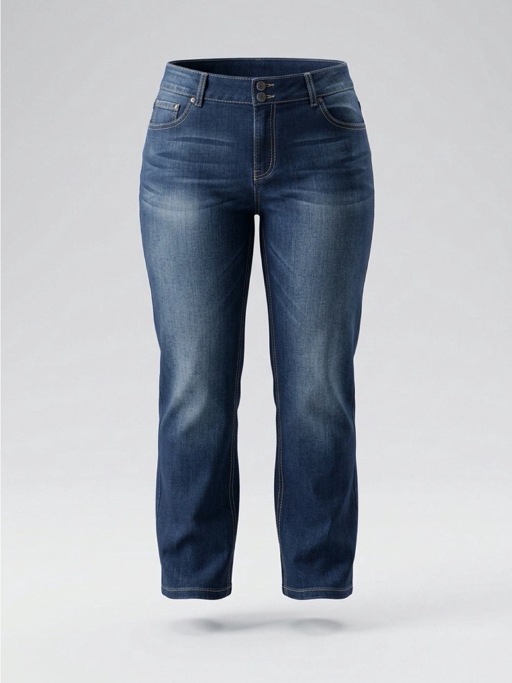 Penningtons Mid-Rise Cropped Straight-Leg Jeans - Dark Blue Wash